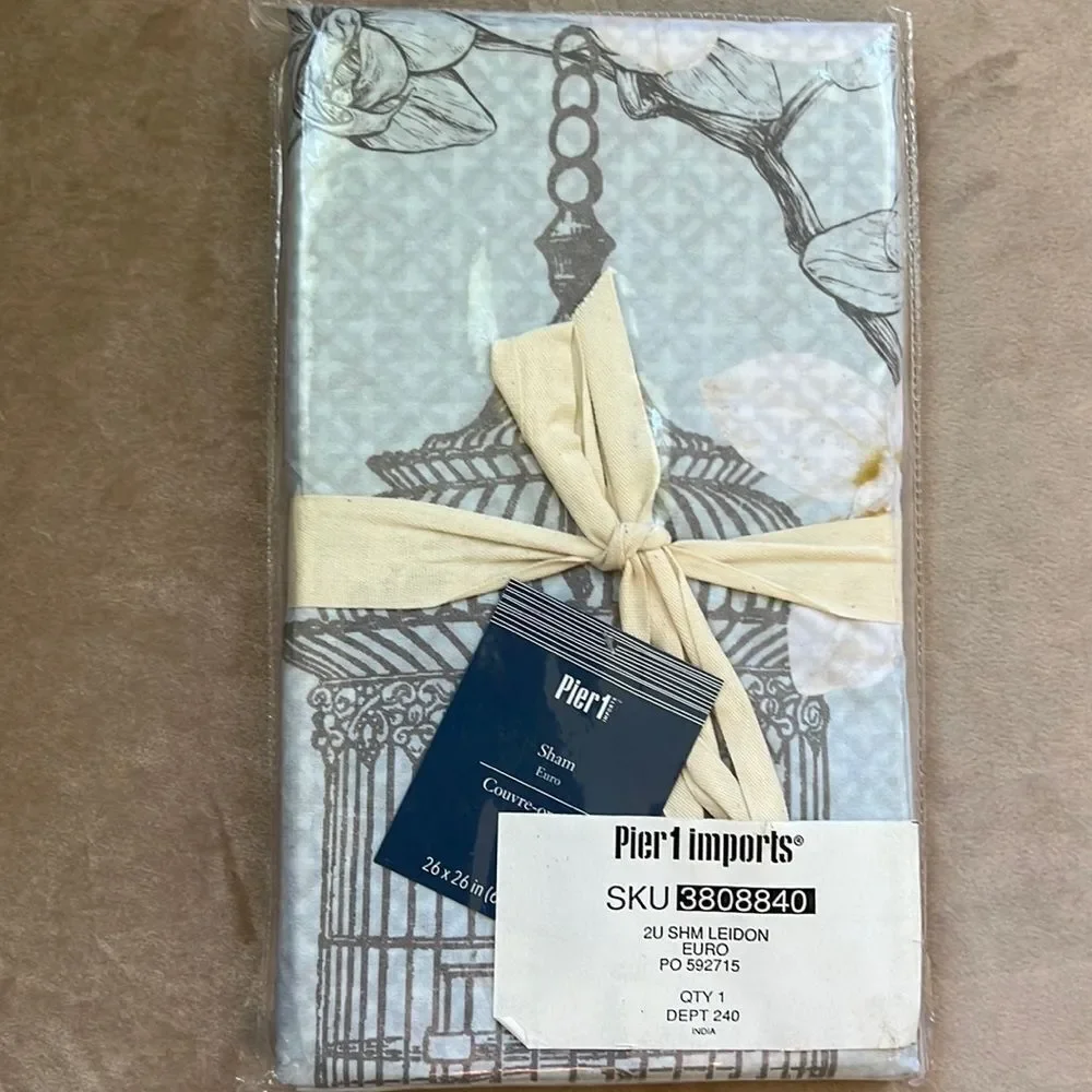NEW Pier 1 26x26” EURO SHAM Leidon French Chic Birdcage Floral Butterfly